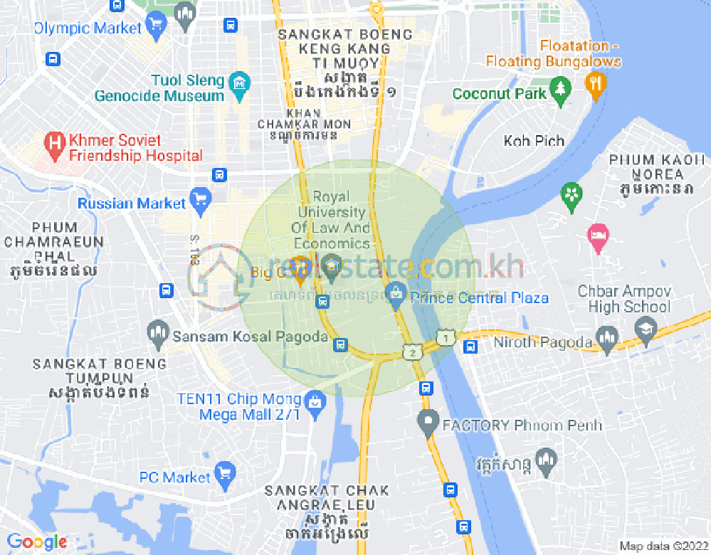 Карта Тонле Бассак, Чамкармон, Пномпень