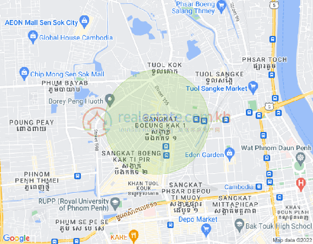 Mapa: Boeung Kak 1, Toul Kork, Phnom Penh