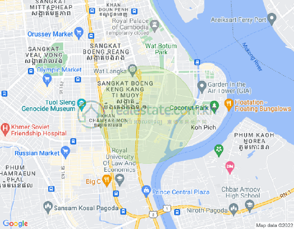 Map of Tonle Bassac, Chamkarmon, Phnom Penh