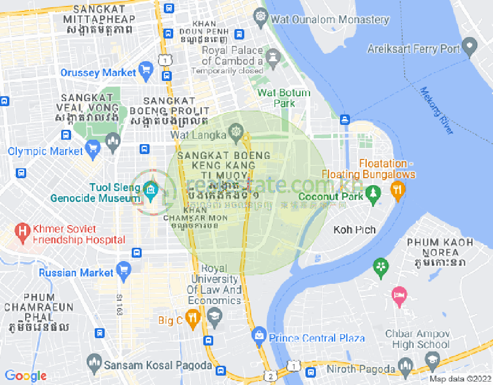 Mapa: Tonle Bassac, Chamkarmon, Phnom Penh