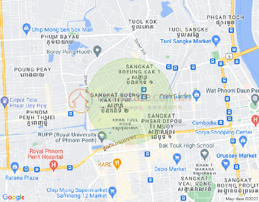 Mapa: Boeung Kak 1, Toul Kork, Phnom Penh
