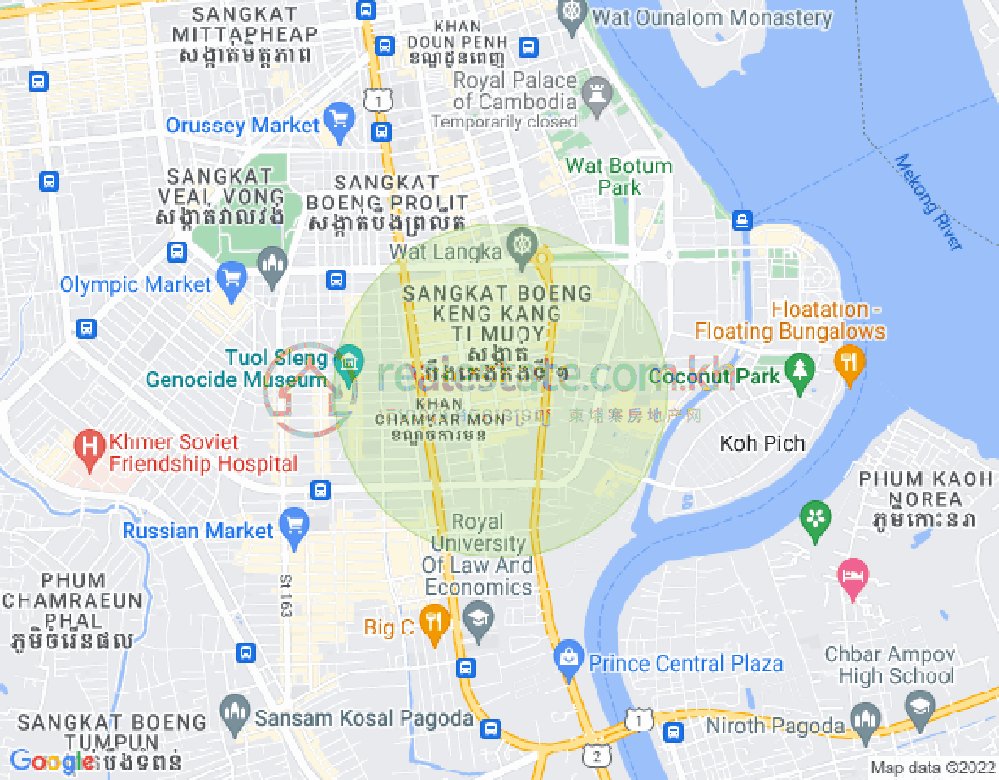 만경강1부구(BKK1), 벙껭깡, 프놈펜 지도