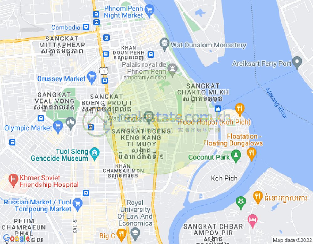Карта Тонле Бассак, Чамкармон, Пномпень