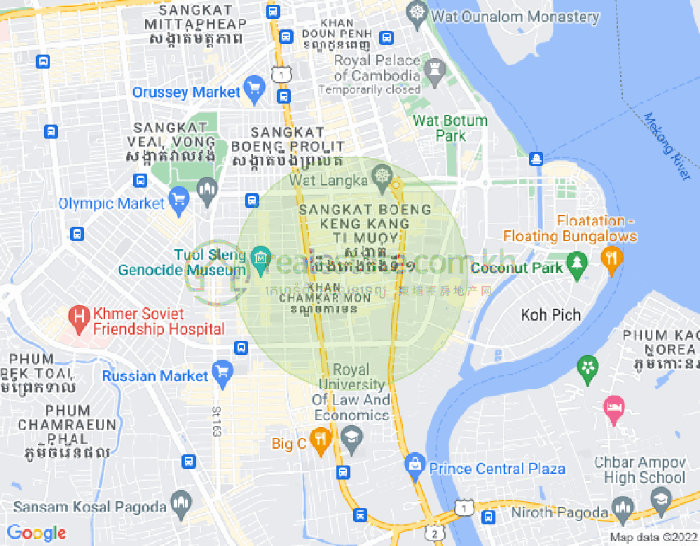 トンレバサック, チャムカモン, プノンペンの地図