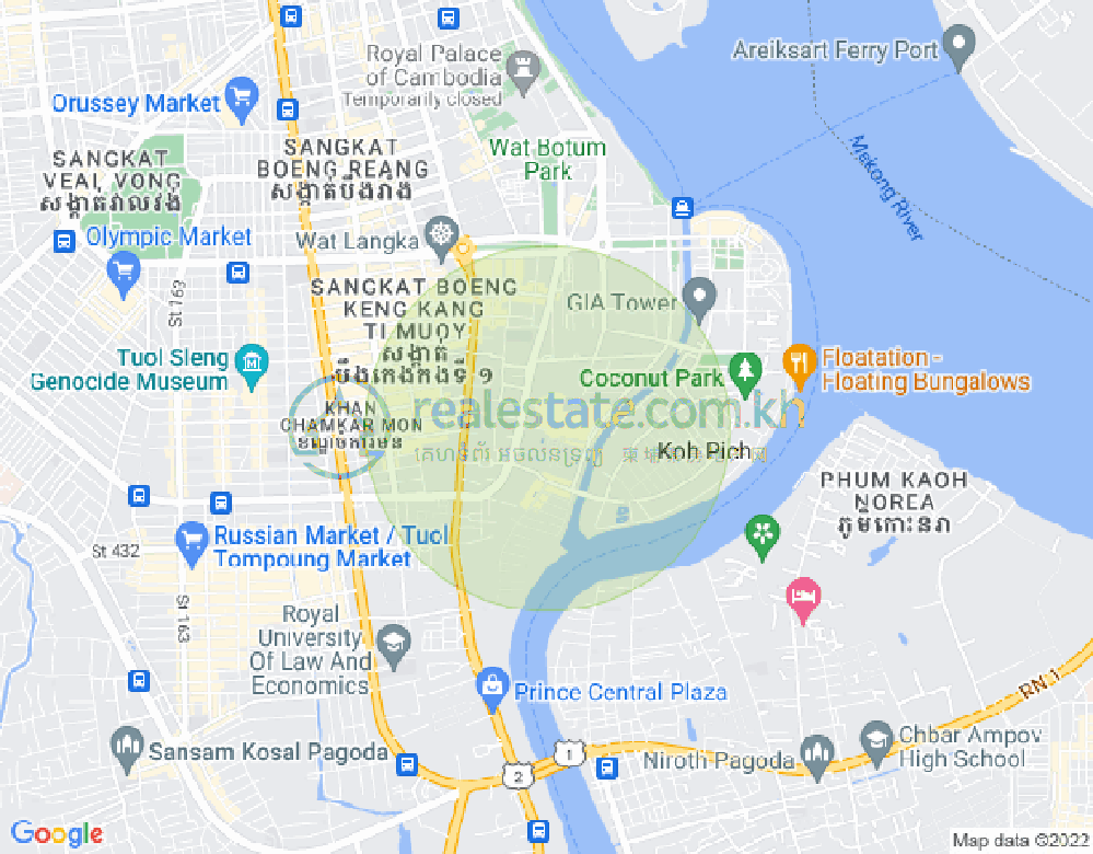 Mapa: Tonle Bassac, Chamkarmon, Phnom Penh