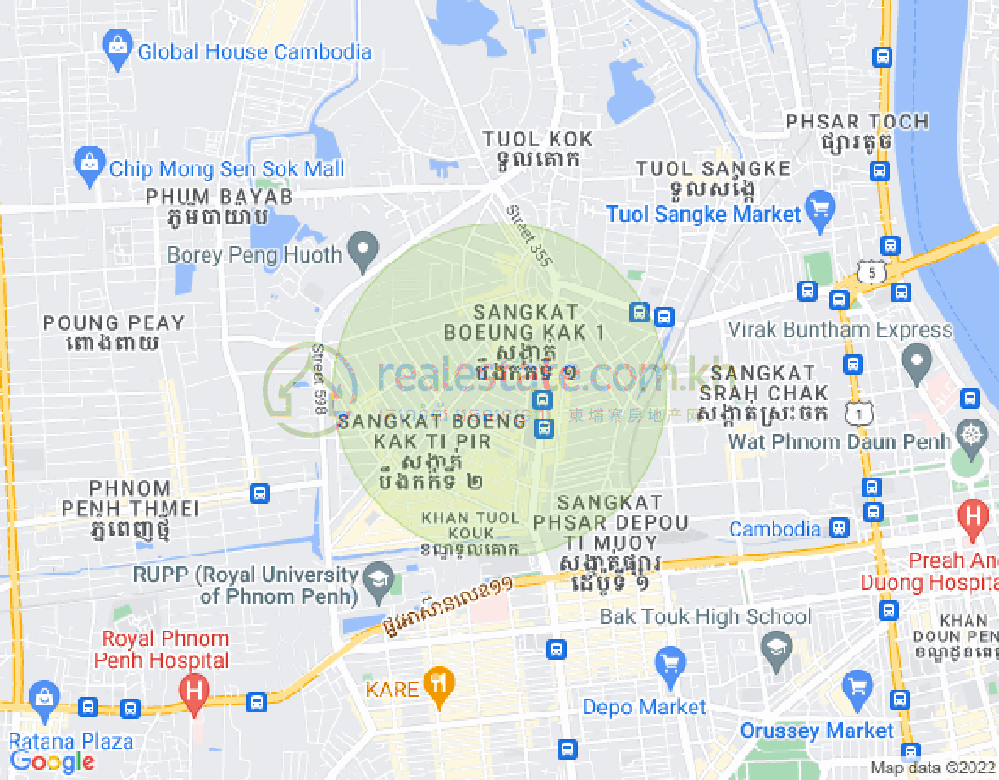 Mapa: Boeung Kak 1, Toul Kork, Phnom Penh