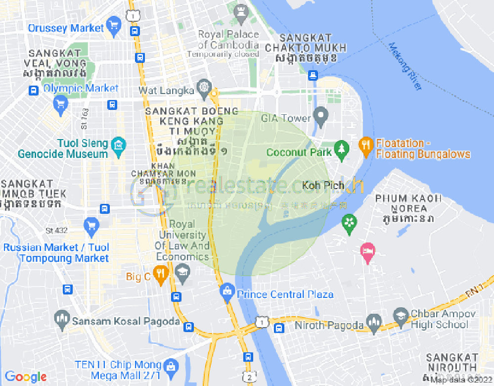 Map of Tonle Bassac, Chamkarmon, Phnom Penh