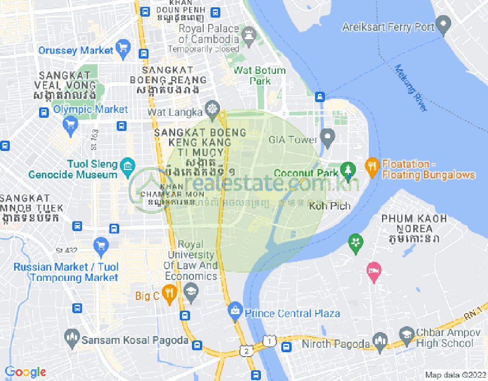 Map of Tonle Bassac, Chamkarmon, Phnom Penh