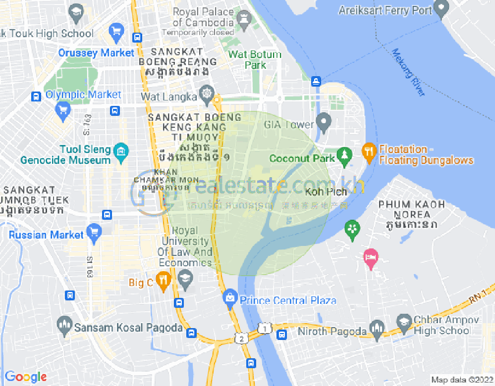 Map of Tonle Bassac, Chamkarmon, Phnom Penh