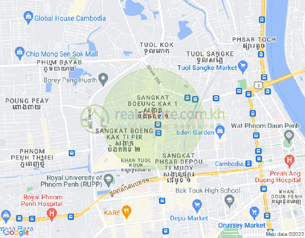 Mapa: Boeung Kak 1, Toul Kork, Phnom Penh