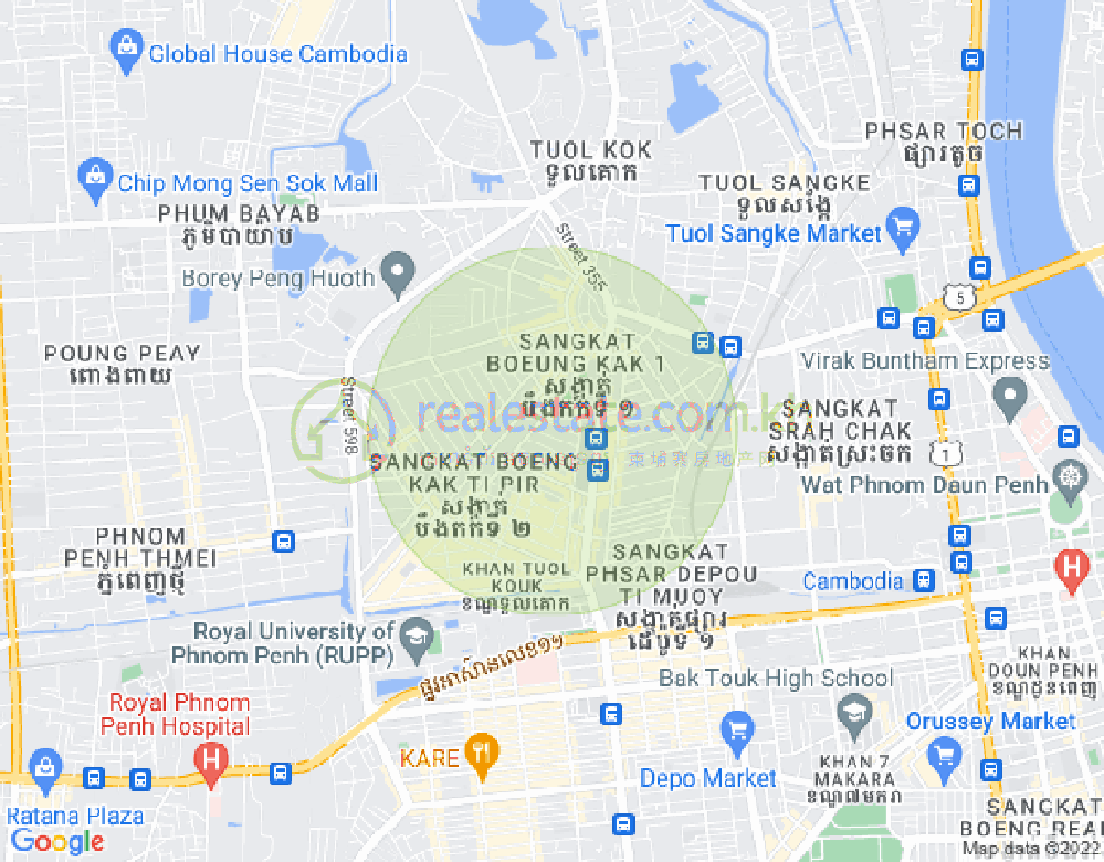 Mapa: Boeung Kak 1, Toul Kork, Phnom Penh