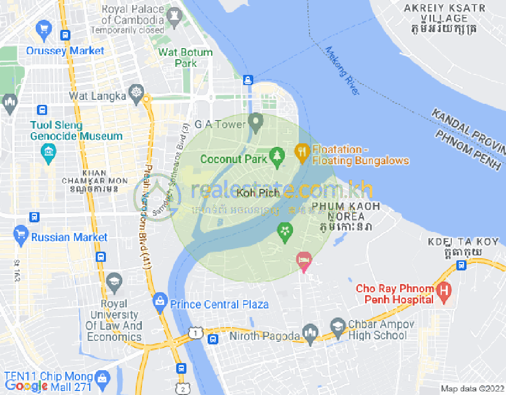 Map of Tonle Bassac, Chamkarmon, Phnom Penh
