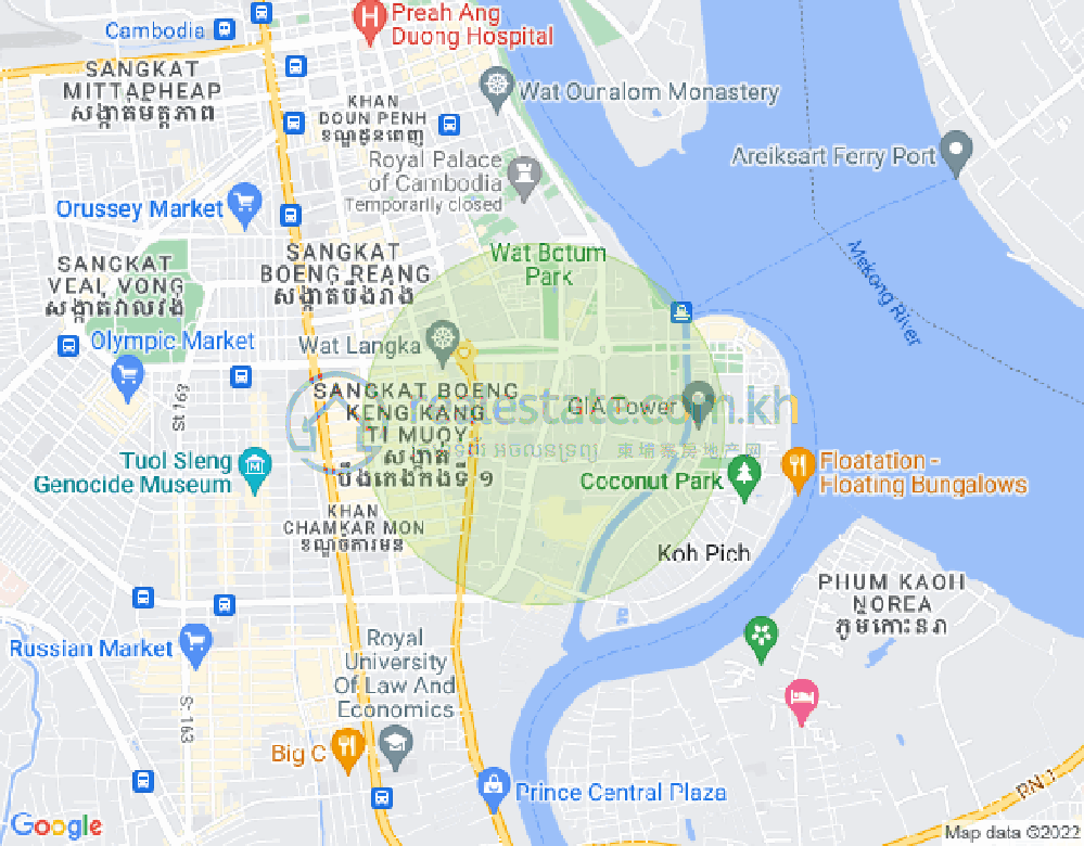 Mapa: Tonle Bassac, Chamkarmon, Phnom Penh