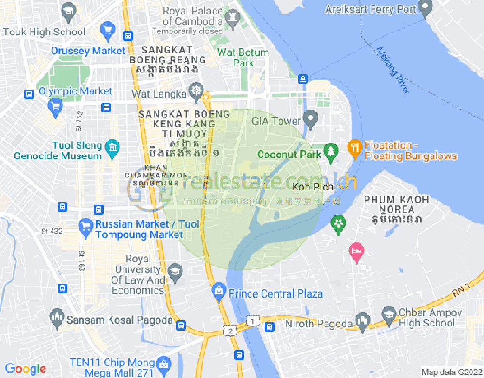 Map of Tonle Bassac, Chamkarmon, Phnom Penh