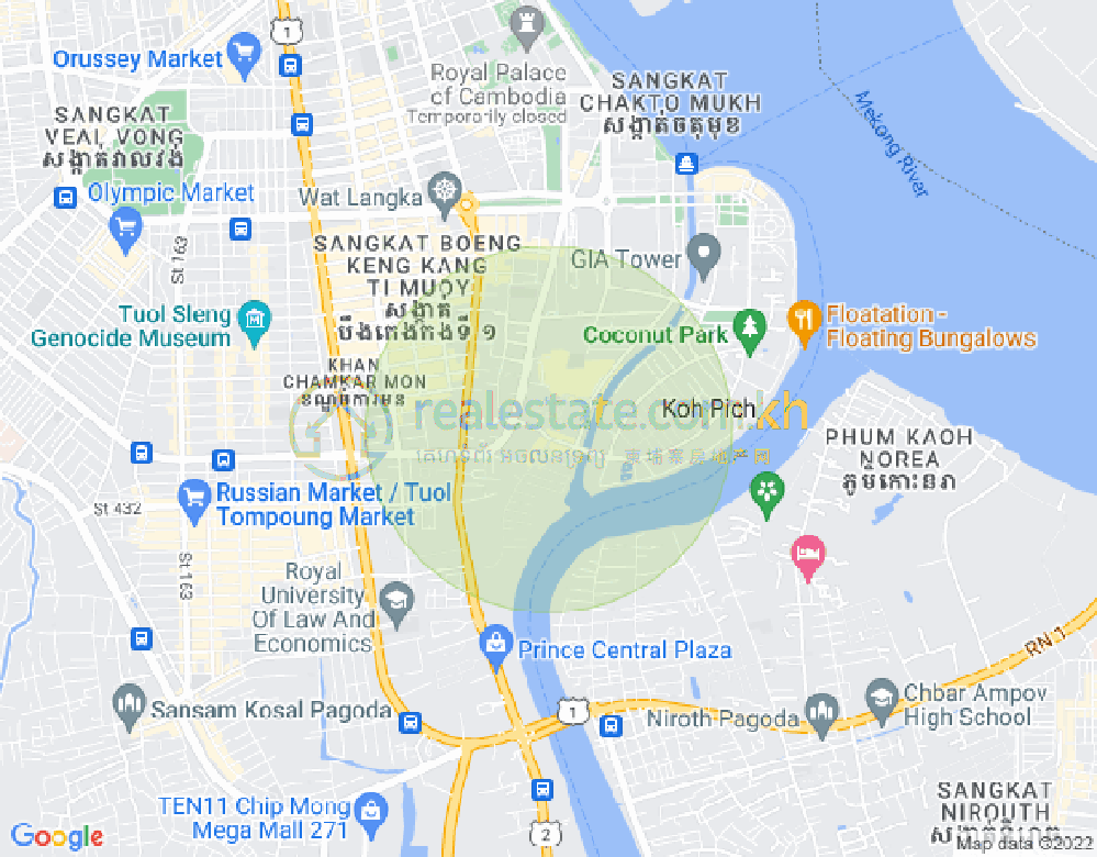 Map of Tonle Bassac, Chamkarmon, Phnom Penh