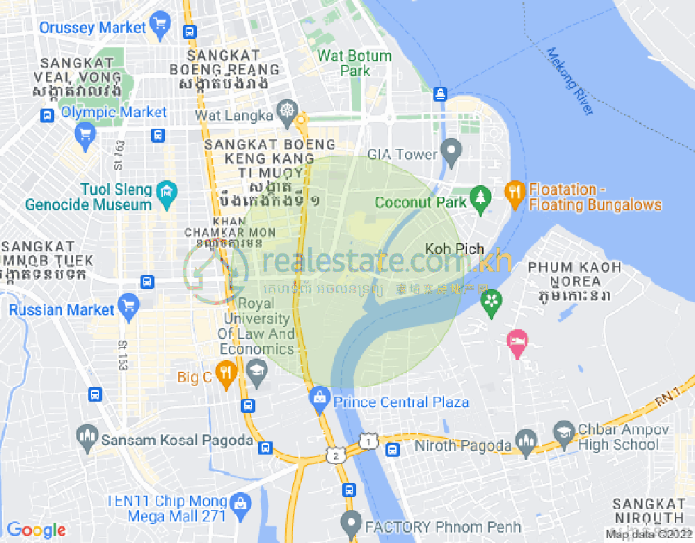 Map of Tonle Bassac, Chamkarmon, Phnom Penh