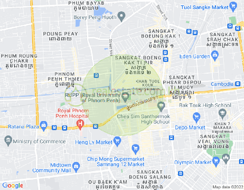 Map of Boeung Kak 2, Toul Kork, Phnom Penh