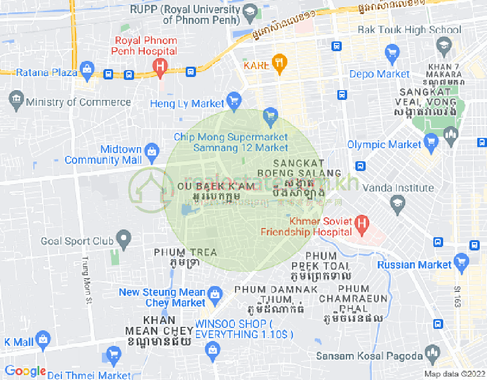 Ou Baek K'am村, 森速区, 金边地图