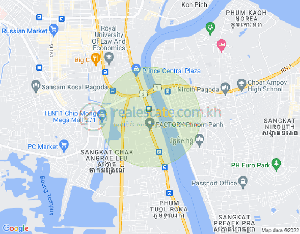 Mapa: Tonle Bassac, Chamkarmon, Phnom Penh