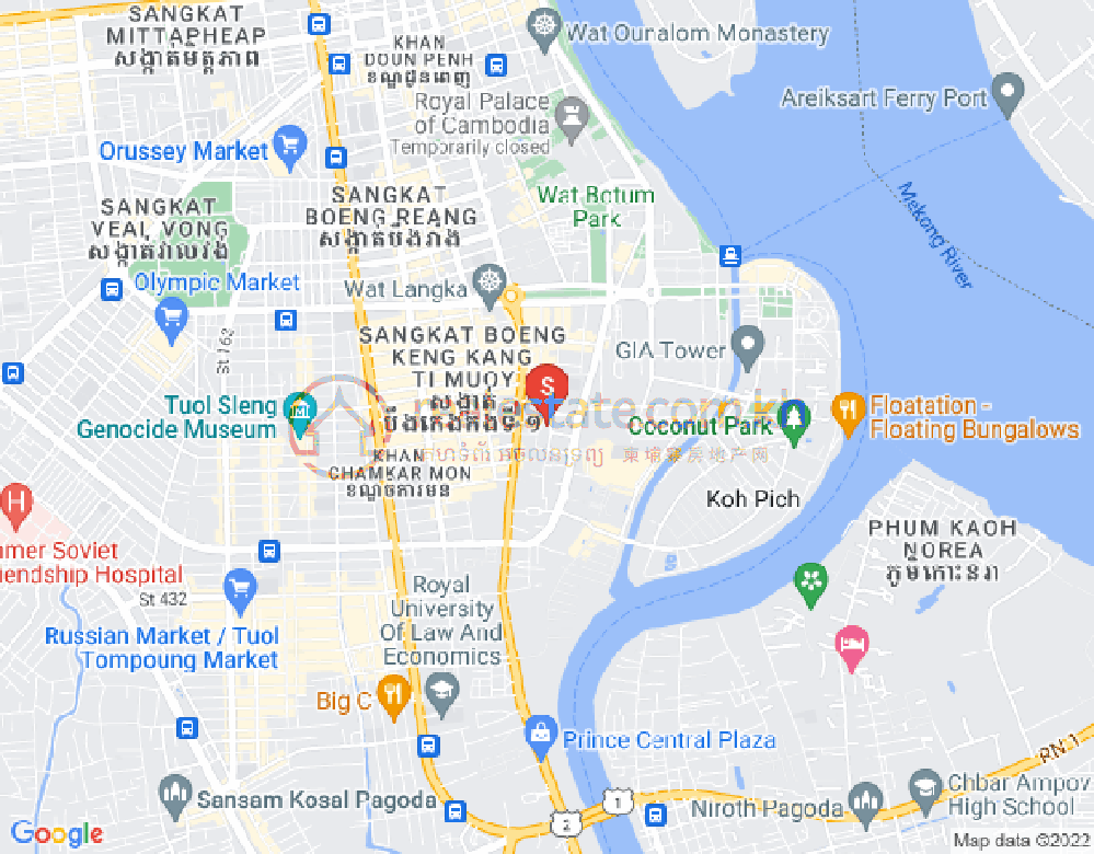 Map of Tonle Bassac, Chamkarmon, Phnom Penh