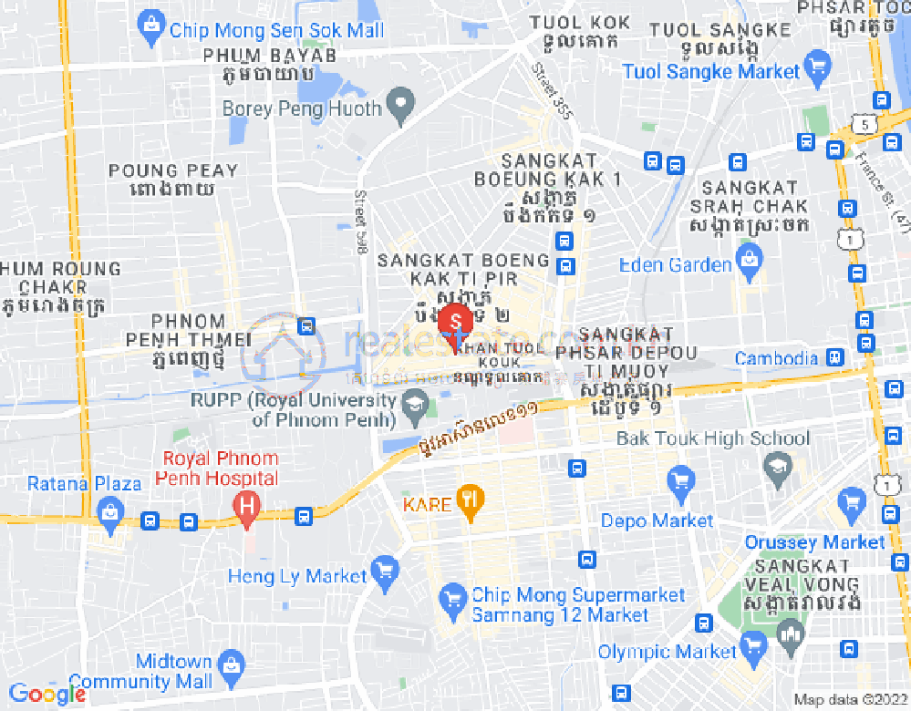 Mapa: Boeung Kak 2, Toul Kork, Phnom Penh