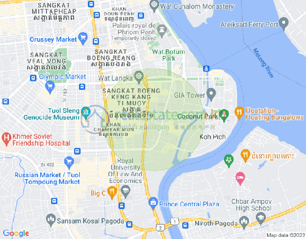 Map of Tonle Bassac, Chamkarmon, Phnom Penh