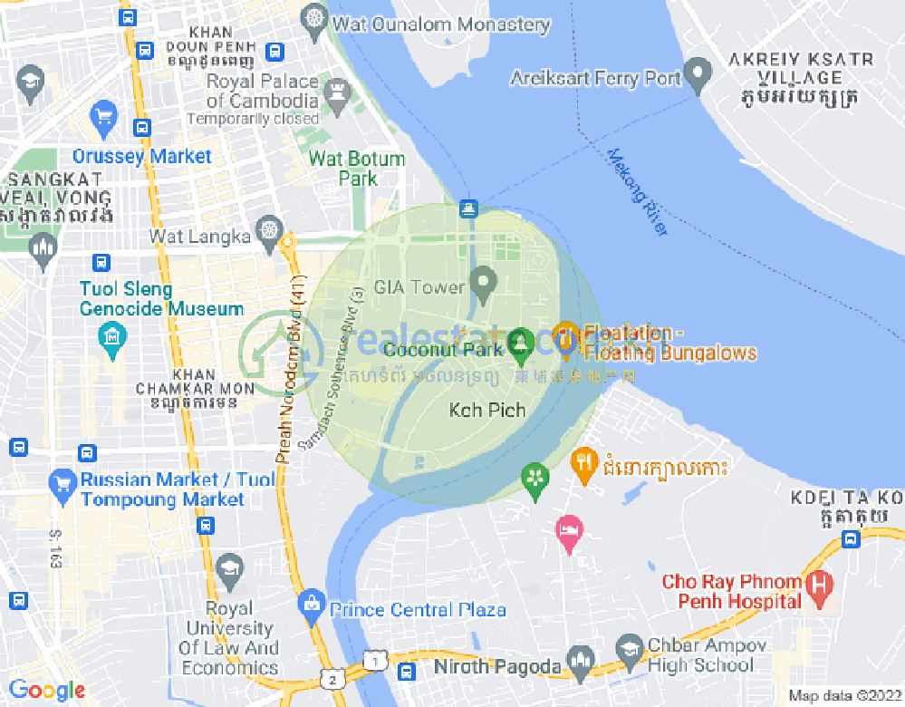 Map of Tonle Bassac, Chamkarmon, Phnom Penh
