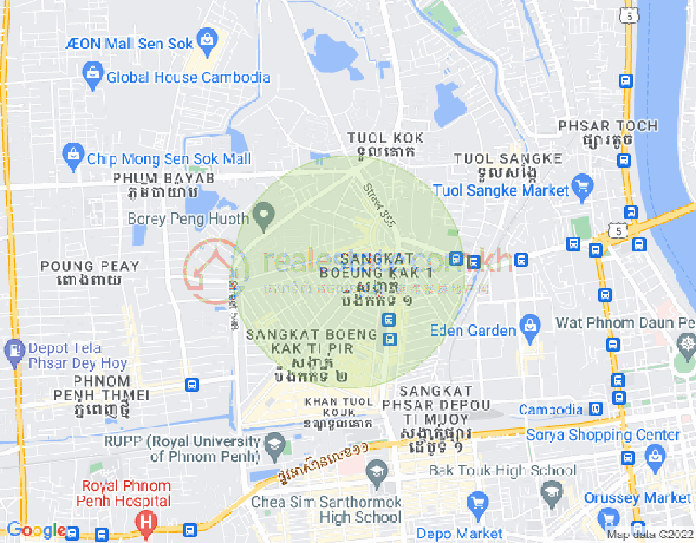 Map of Boeung Kak 2, Toul Kork, Phnom Penh