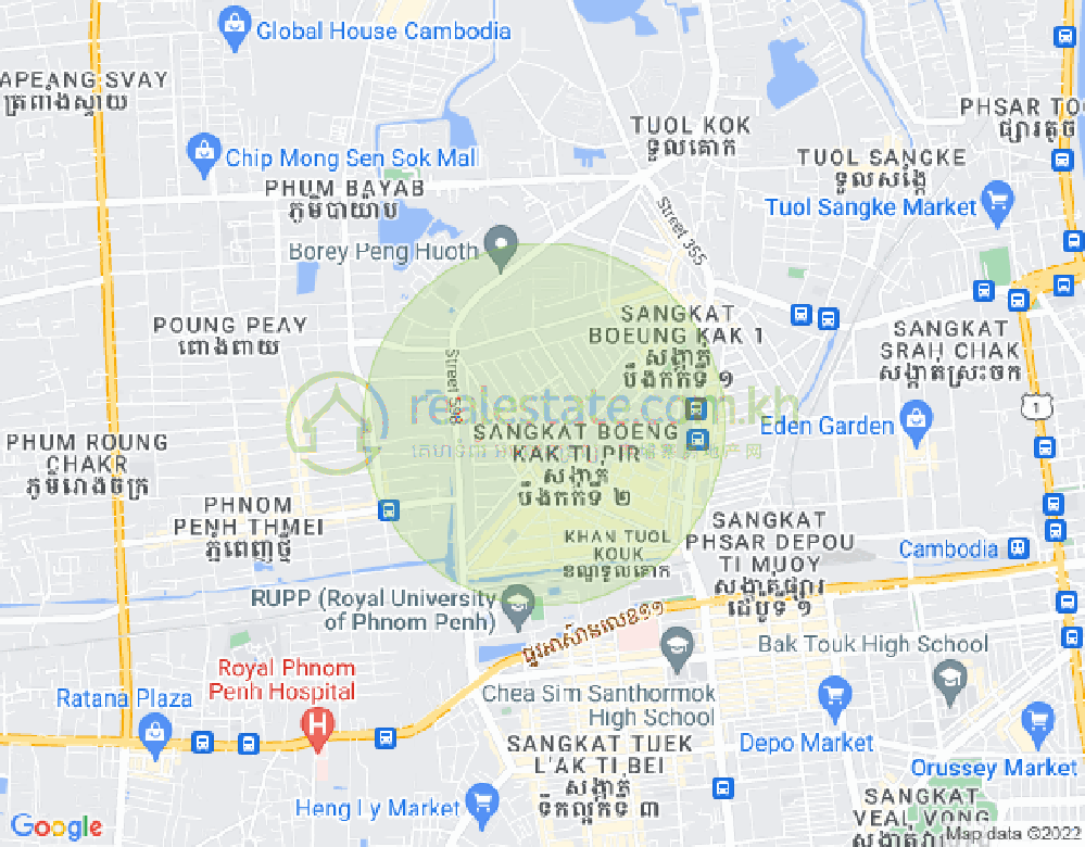 Mapa: Boeung Kak 1, Toul Kork, Phnom Penh