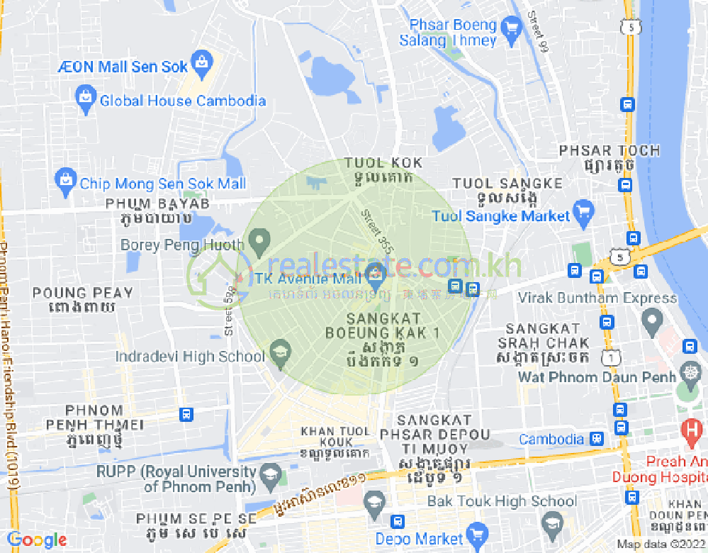 Mapa: Boeung Kak 1, Toul Kork, Phnom Penh