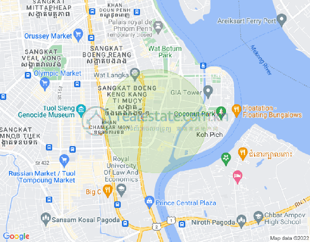 Map of Tonle Bassac, Chamkarmon, Phnom Penh
