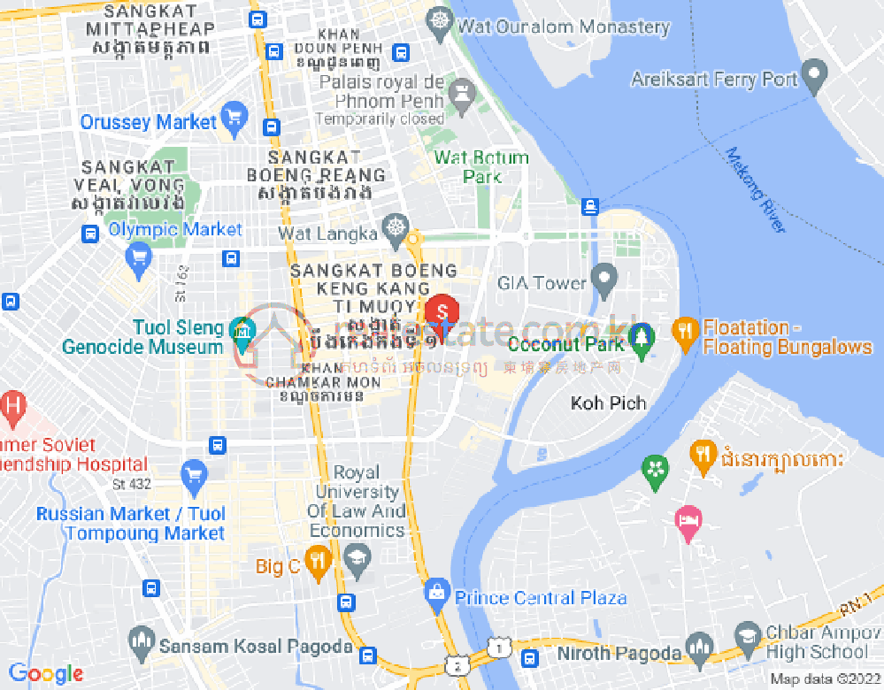 Mapa: Tonle Bassac, Chamkarmon, Phnom Penh