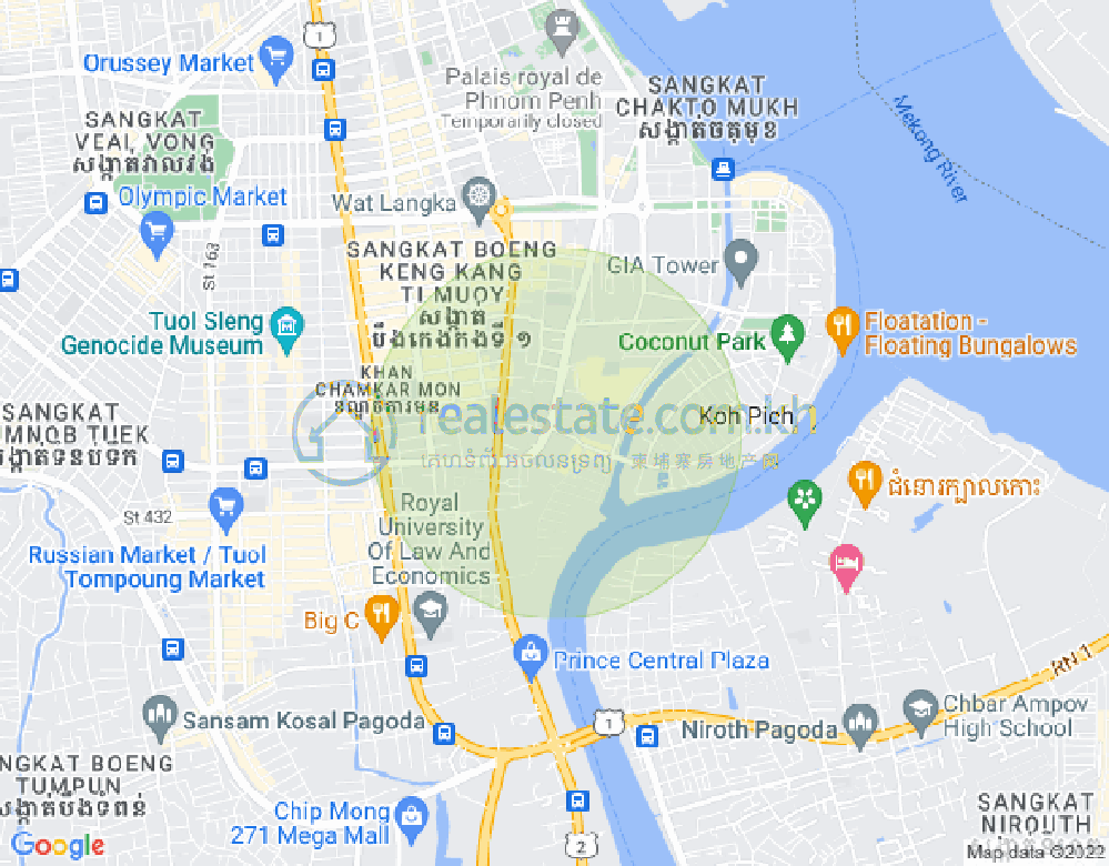 Карта Тонле Бассак, Чамкармон, Пномпень