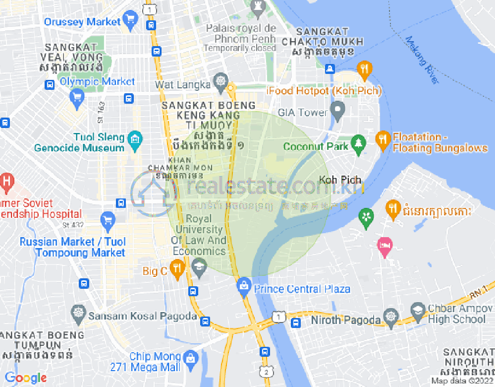 Mapa: Tonle Bassac, Chamkarmon, Phnom Penh