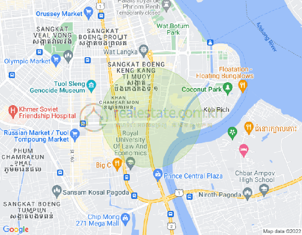 Карта Тонле Бассак, Чамкармон, Пномпень