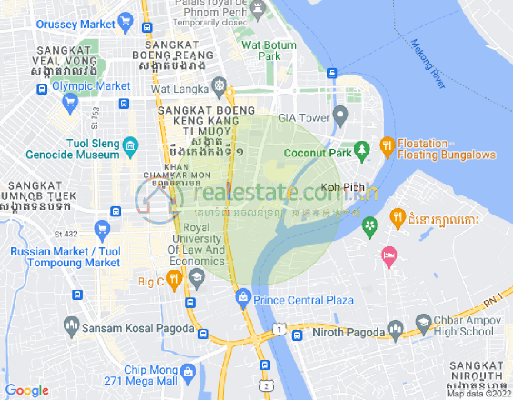 Mapa: Tonle Bassac, Chamkarmon, Phnom Penh