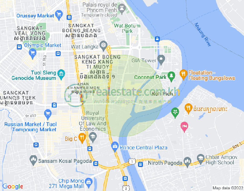 Mapa: Tonle Bassac, Chamkarmon, Phnom Penh