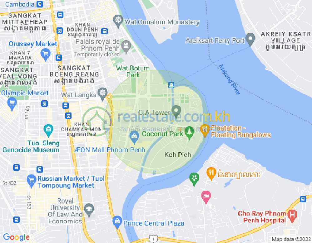 Mapa: Tonle Bassac, Chamkarmon, Phnom Penh