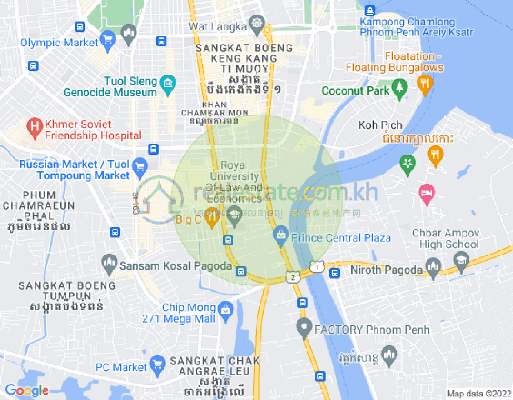 Mapa: Tonle Bassac, Chamkarmon, Phnom Penh