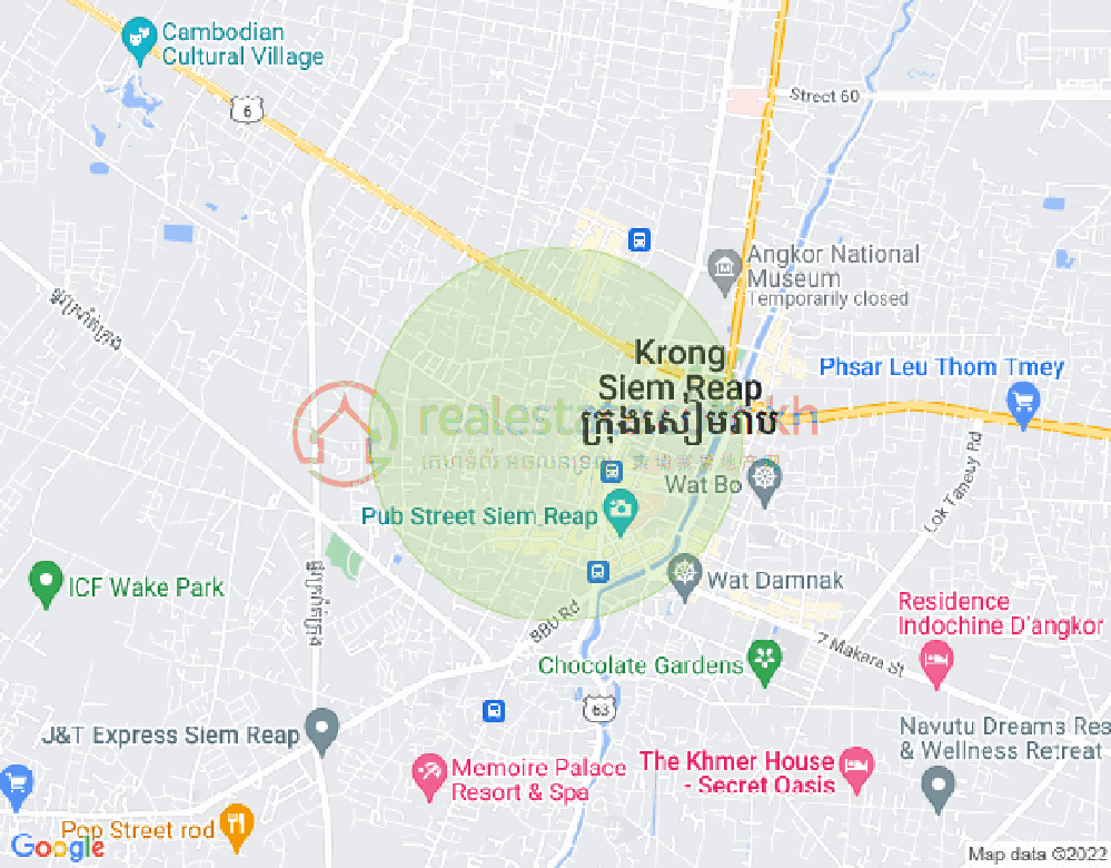 road unkhnew Bakeng, Svay Dangkum分区, 暹粒地图