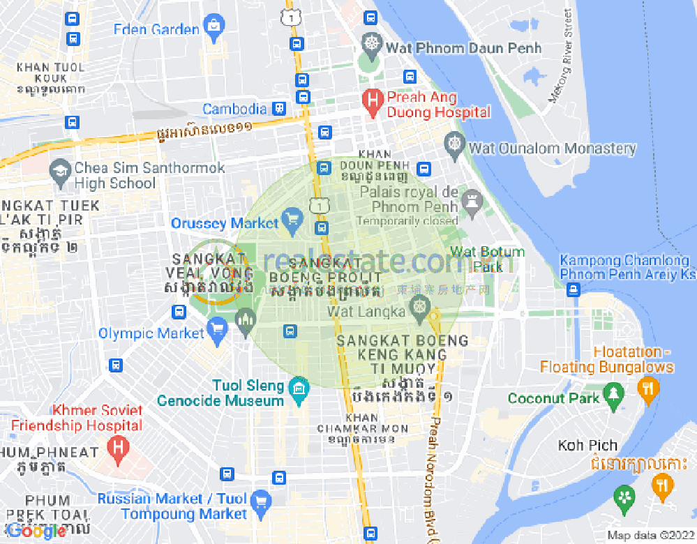 Mapa: Boeng Reang, Daun Penh, Phnom Penh
