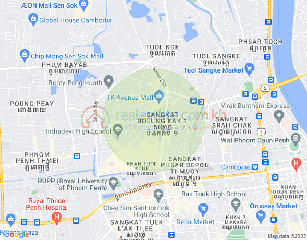 Map of Boeung Kak 1, Toul Kork, Phnom Penh