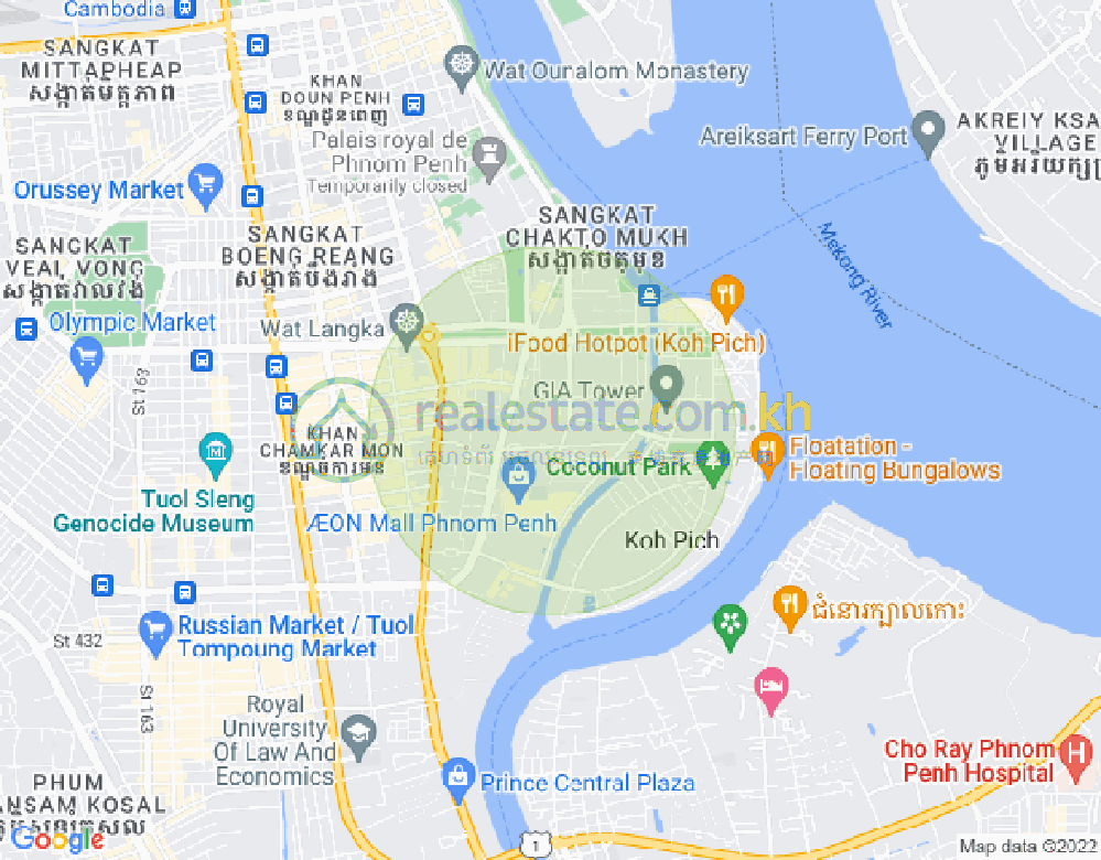 Mapa: Tonle Bassac, Chamkarmon, Phnom Penh