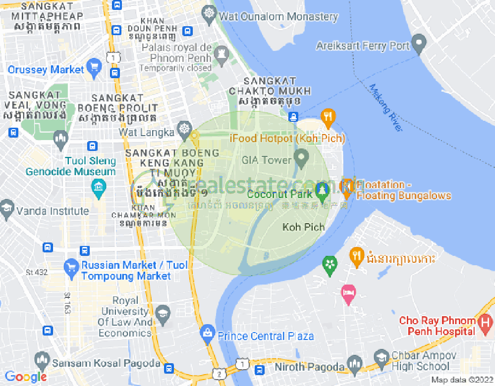Mapa: Tonle Bassac, Chamkarmon, Phnom Penh