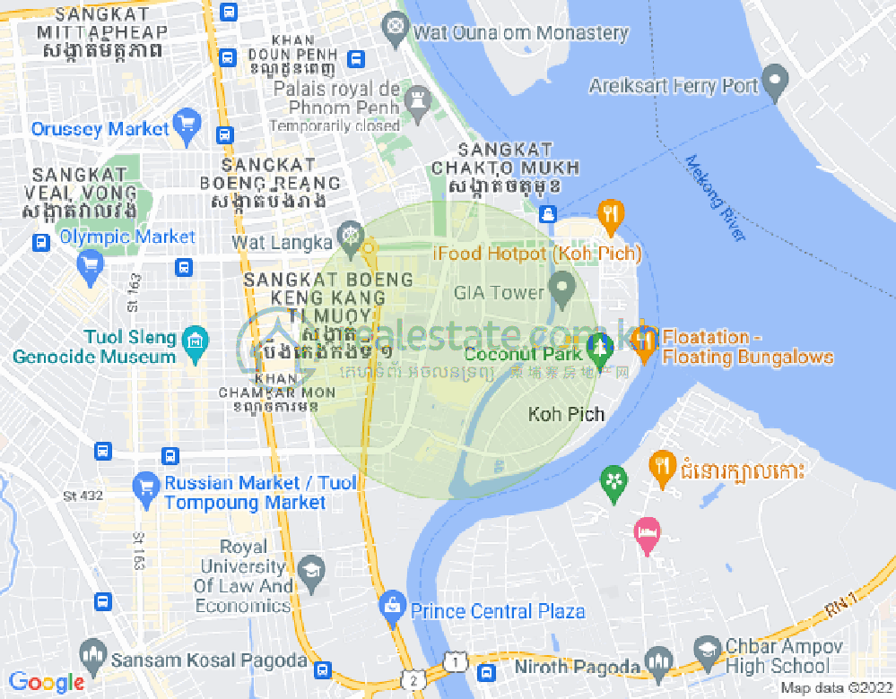 Mapa: Tonle Bassac, Chamkarmon, Phnom Penh