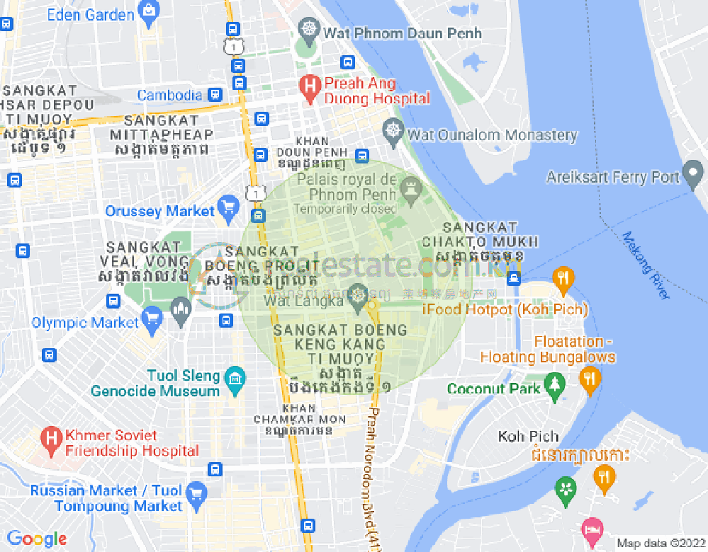 Map of Boeng Reang, Daun Penh, Phnom Penh