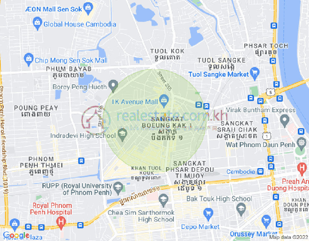 Map of Boeung Kak 1, Toul Kork, Phnom Penh
