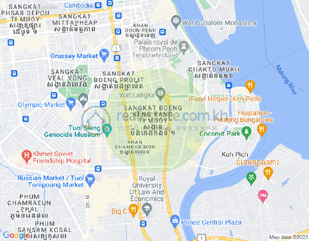 Mapa: Boeung Kak 1, Toul Kork, Phnom Penh