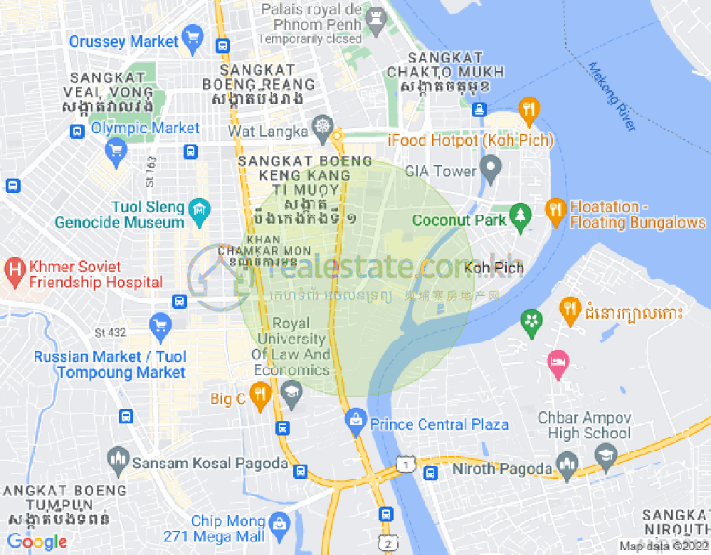 トンレバサック, チャムカモン, プノンペンの地図