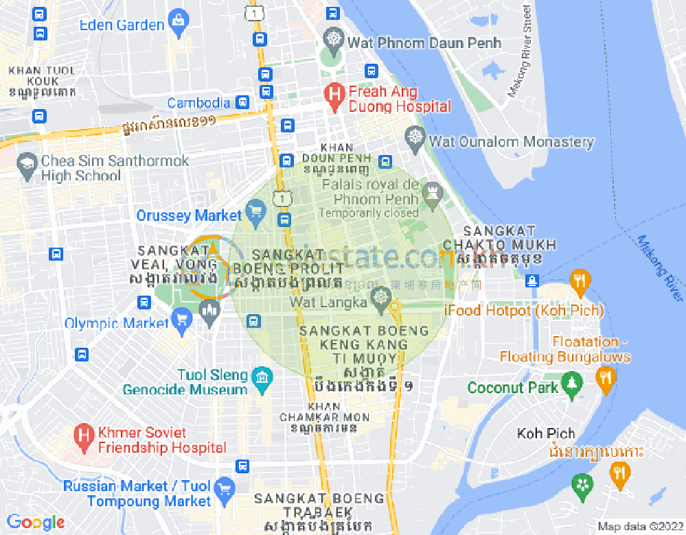 Carte de Boeng Reang, Daun Penh, Phnom Penh